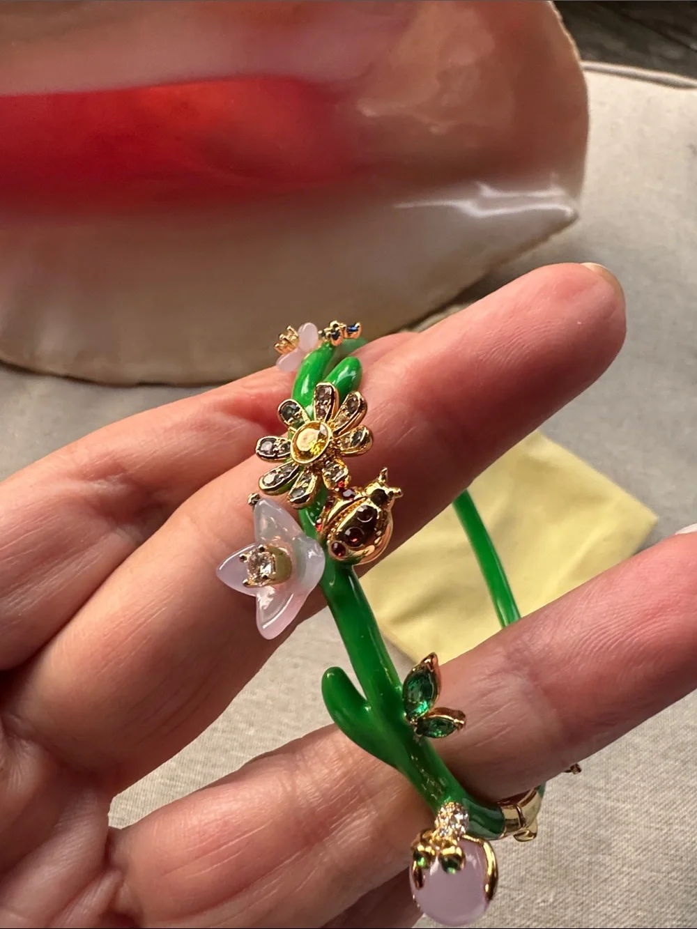 Kate Spade Bracelet Green Enamel With Rhinestones and Gemstones
